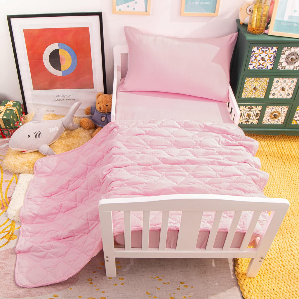 NTBAY Toddler Microfiber Bedding Set, 4 Piece, Pink