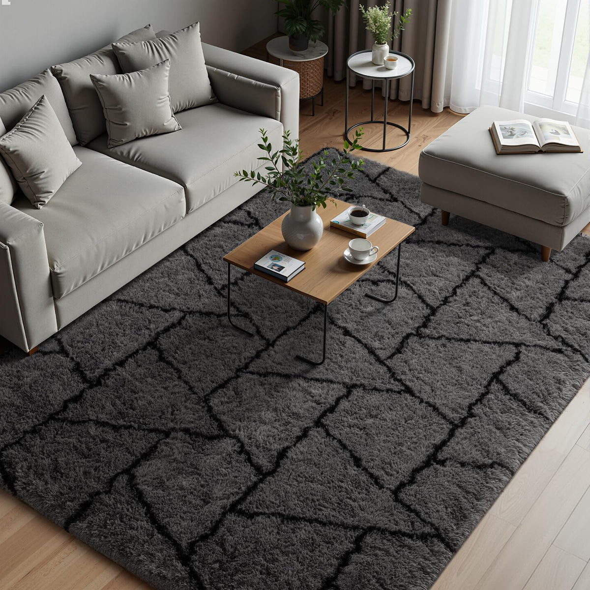 Zentavio Area Rugs for Living Room Grey Rugs for Bedroom 4x6 Carpet Fluffy Furry Soft Shag Aesthetic Plush High Pile Gray Throw Rug for Nursery Kids Room Dorm