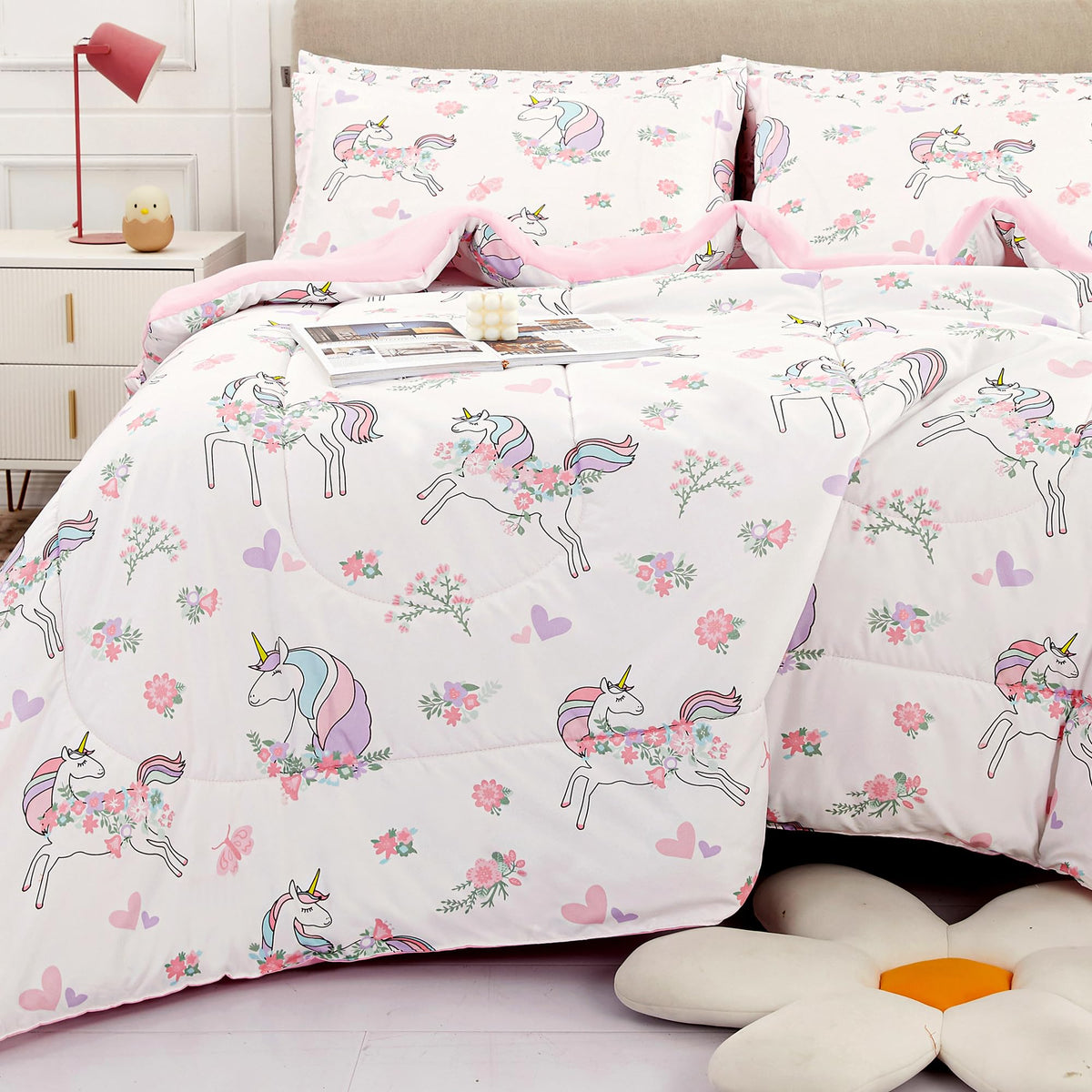 Viviland Kids Twin Bedding Sets, Boys Comforter, White Car
