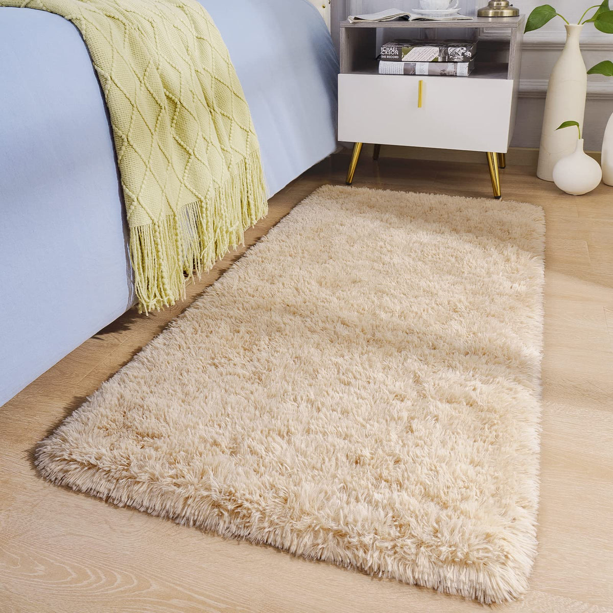 BENRON Cream White Fluffy Rugs for Living Room Bedroom 4x6, Washable
