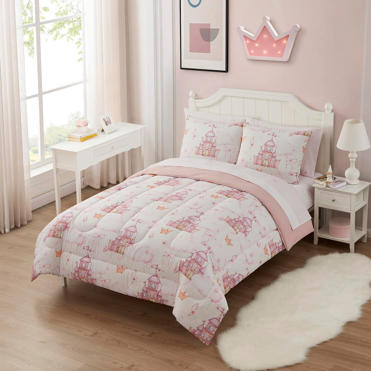 Kids Bedding Set Bed in a Bag for Boys and Girls Toddlers Printed Sheet Set and Comforter, Twin, Fairytale Princess