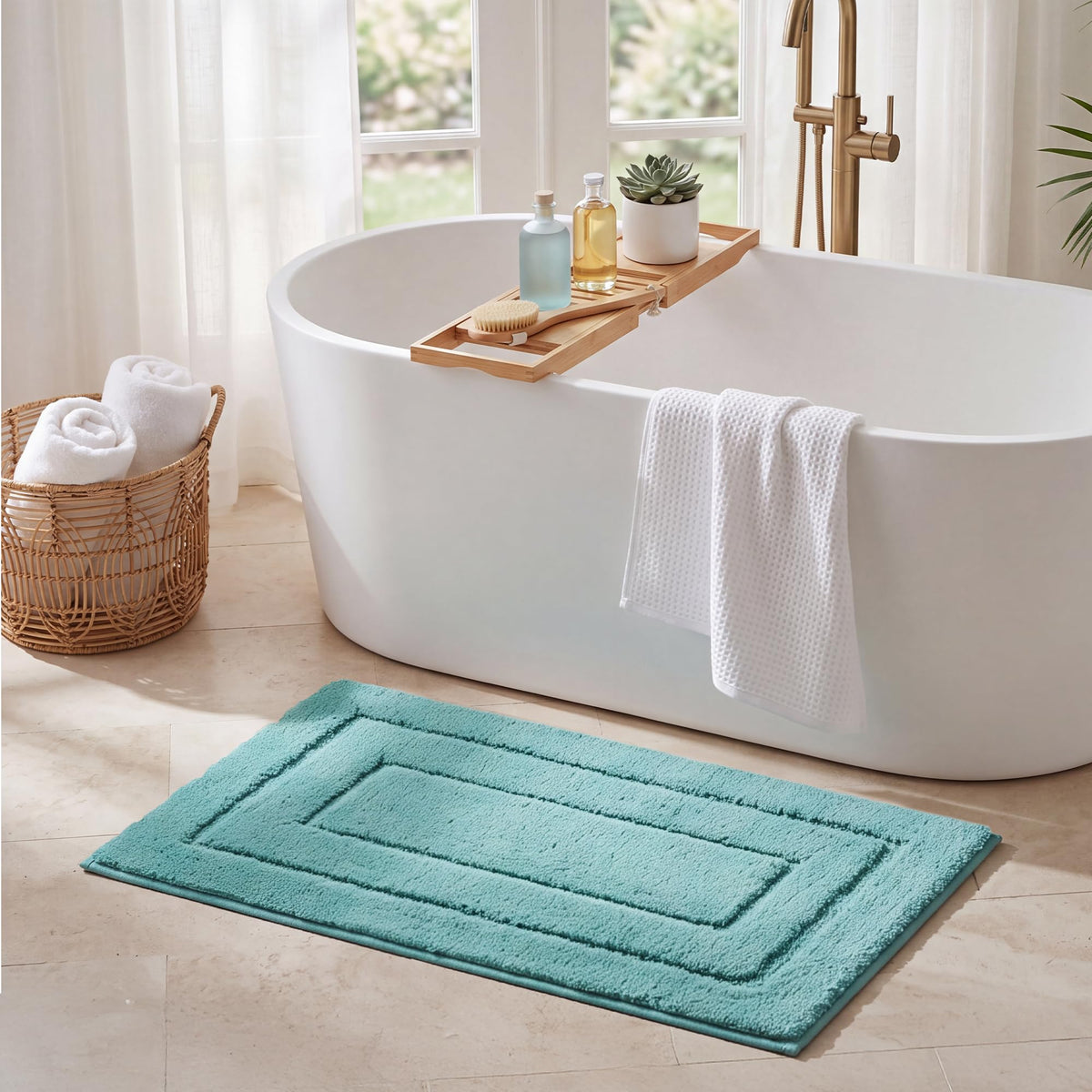 GRANNY SAYS Gray Bathroom Rug 16" x 24", Non-Slip Microfiber Bath Mat