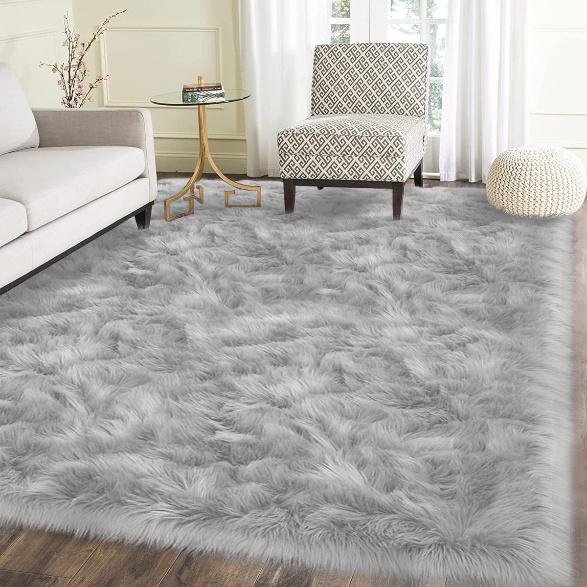 Latepis White Faux Fur Sheepskin Rug 4x6 for Living Room, Fuzzy Rugs Fluffy Washable Rug for Bedroom, Playroom, Luxury Room Decor, Rectangle