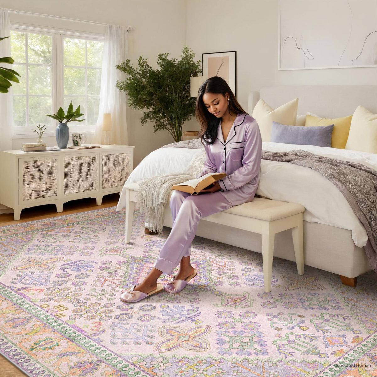 Kokia 9x12 Washable Area Rugs Maroon with Vintage Orient Design, Soft Rug for Living Room or Bedroom, Non-Slip Low Pile Stain Resistance Features, Distressed Medallion Pattern