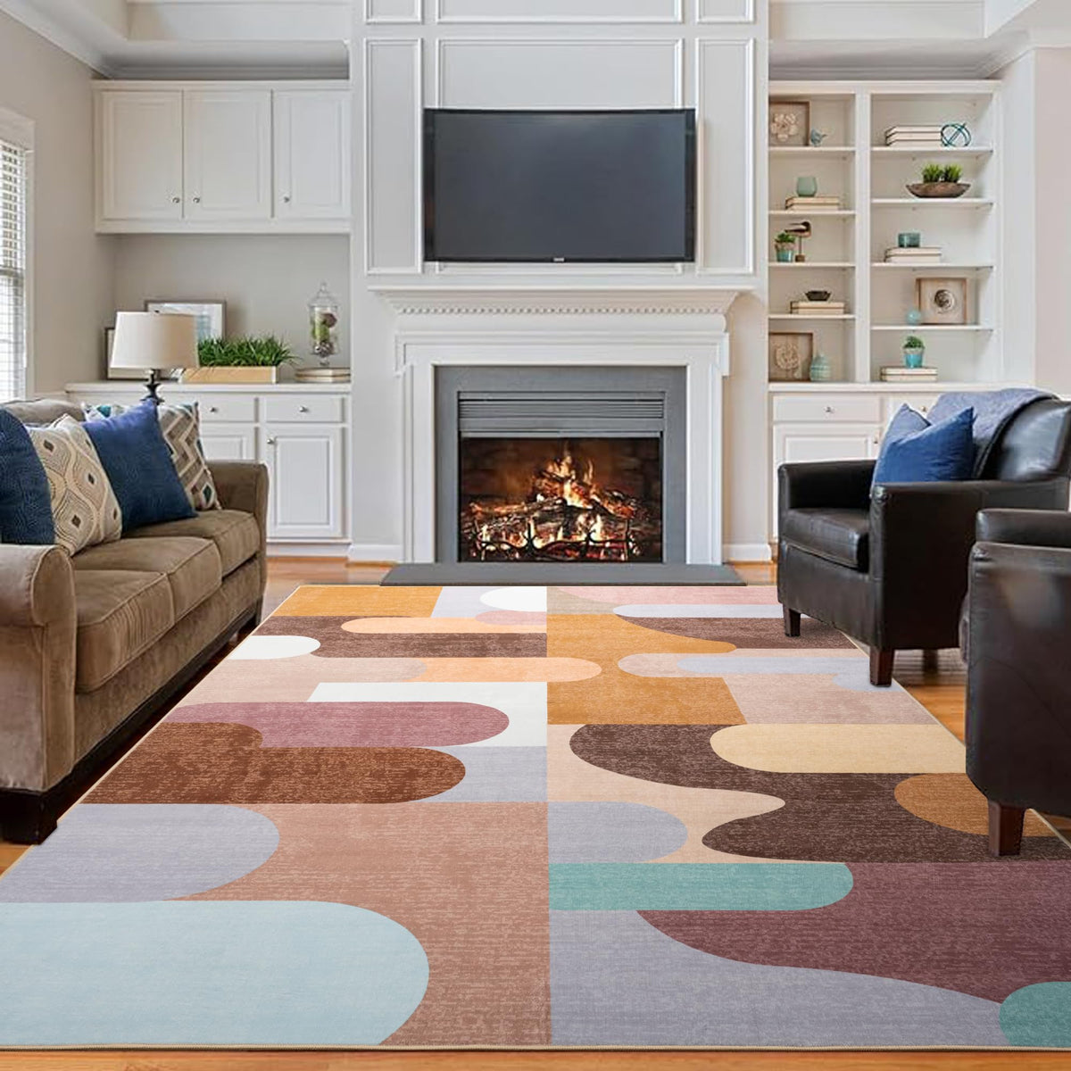 Living Room Rug 5x7 Gray Area Rug Machine Washable Boho Rug Non Slip Abstract Vintage Indoor Large Rugs for Bedroom, Classroom, College Dorm, Farmhouse, Dining Room, Kids Playroom