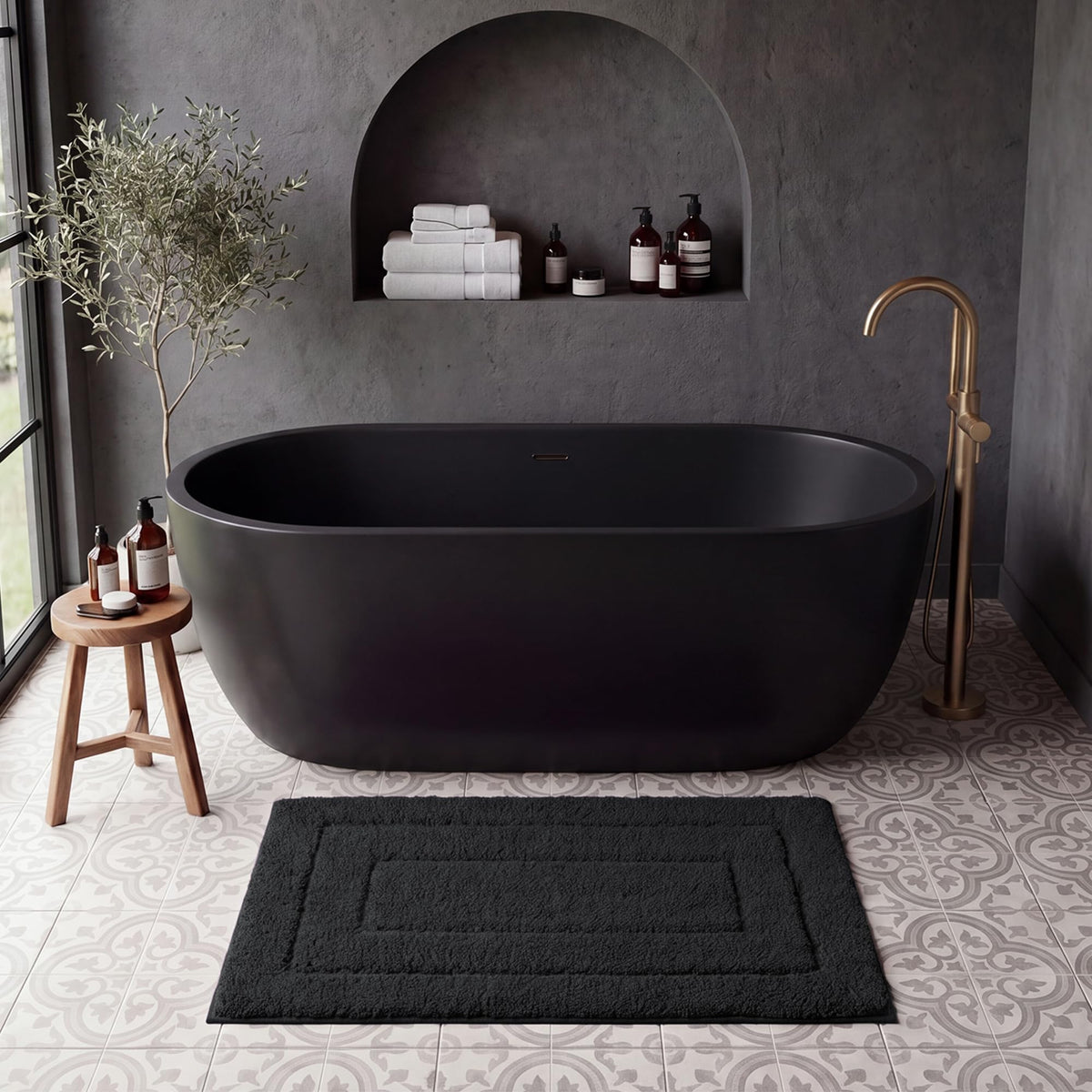 GRANNY SAYS Gray Bathroom Rug 16" x 24", Non-Slip Microfiber Bath Mat