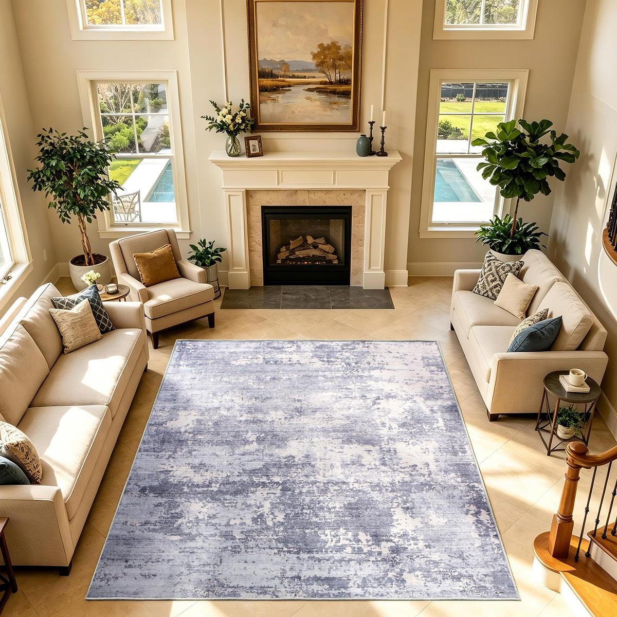 5x7 Area Rugs Living Room Rug Abstract Washable Rug Non-Slip Soft Low Pile Indoor Floor Stain Resistant Thin Carpet for Bedroom Dining Room Home Office Farmhouse Nursery - Light Gray & Cream 5' x 7'