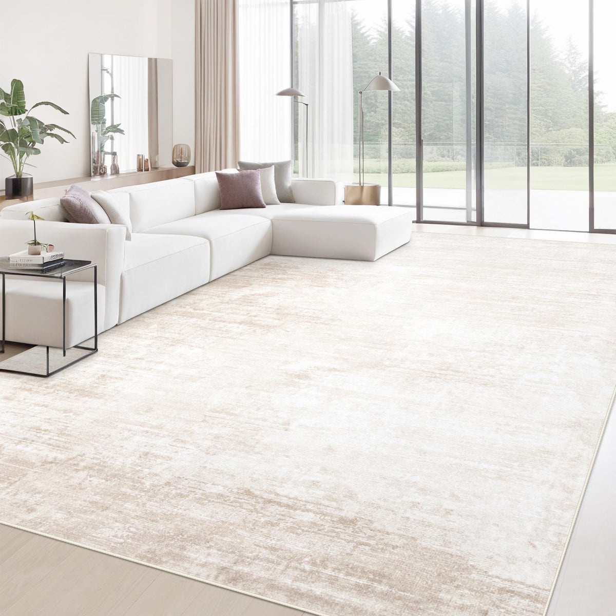 Area Rugs 5x7 Living Room: Washable Rug Modern Abstract Large Rug Soft Non Slip Neutral Rugs Stain Resistant Indoor Carpet for Bedroom Kitchen Dining Room Table Nursery Home Office Rugs(Beige,5'x7')