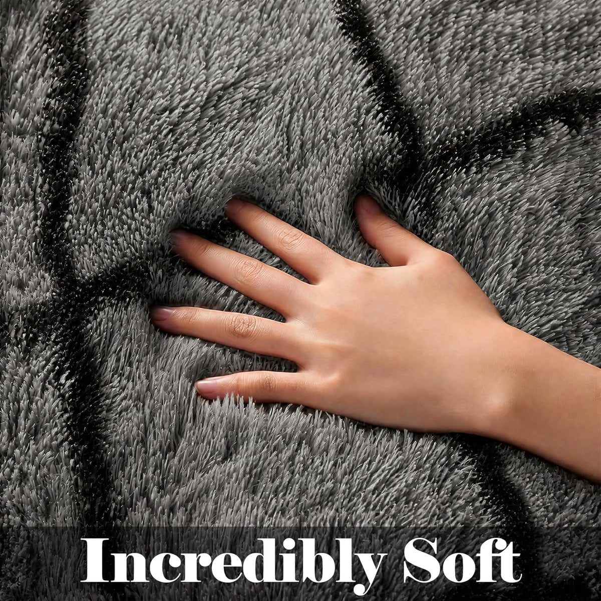 Area Rugs for Bedroom Living Room, 4x6 Fluffy Grey and Black Geometric Rug