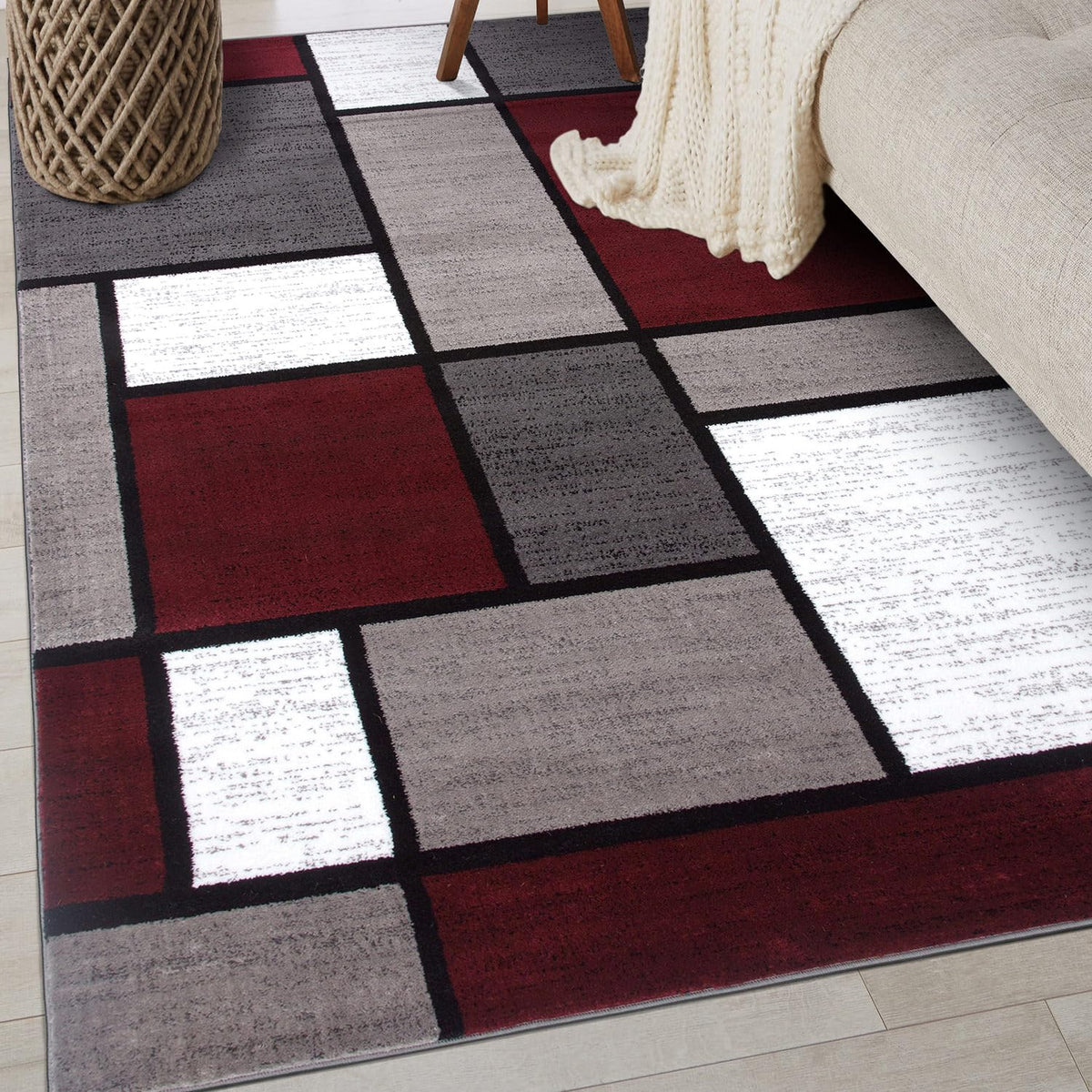 Rugshop Modern Boxes Contemporary Non-Shedding Area Rug Gray 5'3" x 7'3"