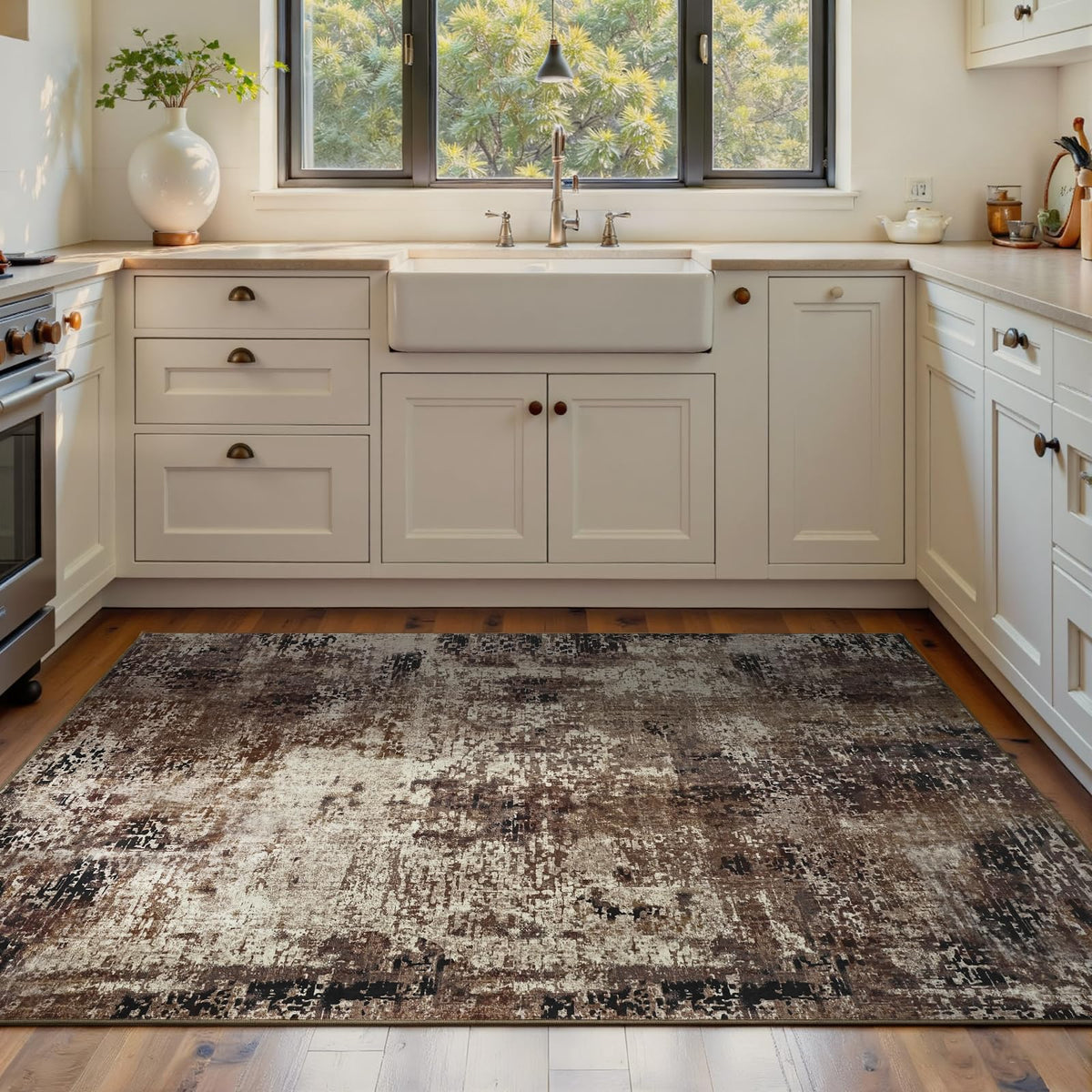 Living Room Rug 5x7 Gray Area Rug Machine Washable Boho Rug Non Slip Abstract Vintage Indoor Large Rugs for Bedroom, Classroom, College Dorm, Farmhouse, Dining Room, Kids Playroom