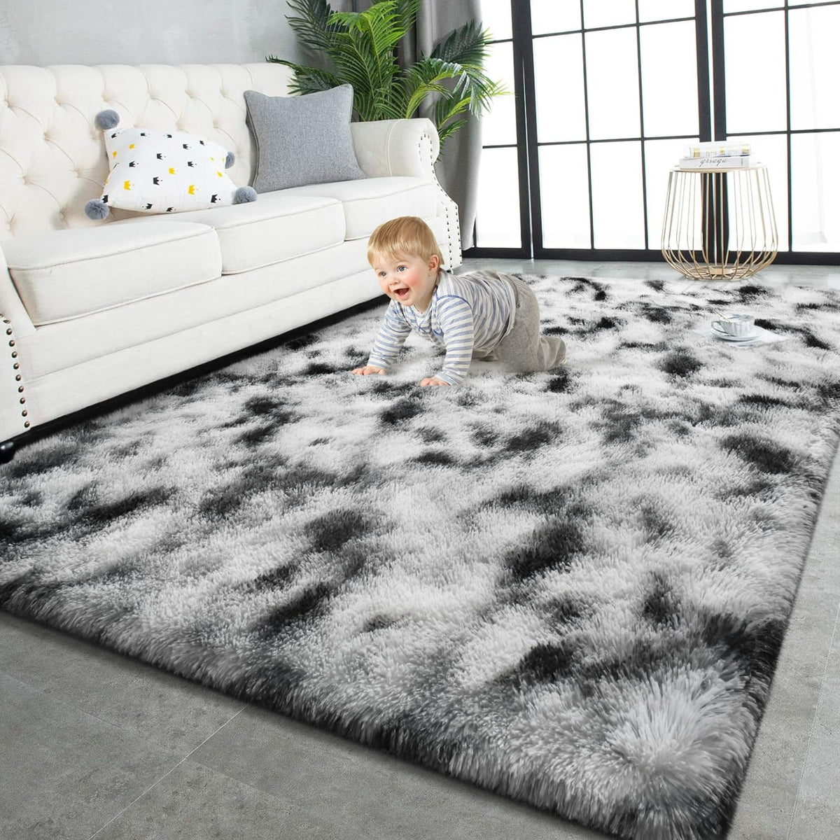 TWINNIS Super Soft Shaggy Rugs Fluffy Carpets, 4x5.9 Feet, Indoor Modern Plush Area Rugs for Living Room Bedroom Kids Room Nursery Home Decor, Upgrade Anti-Skid Rectangular Fuzzy Rug, Grey