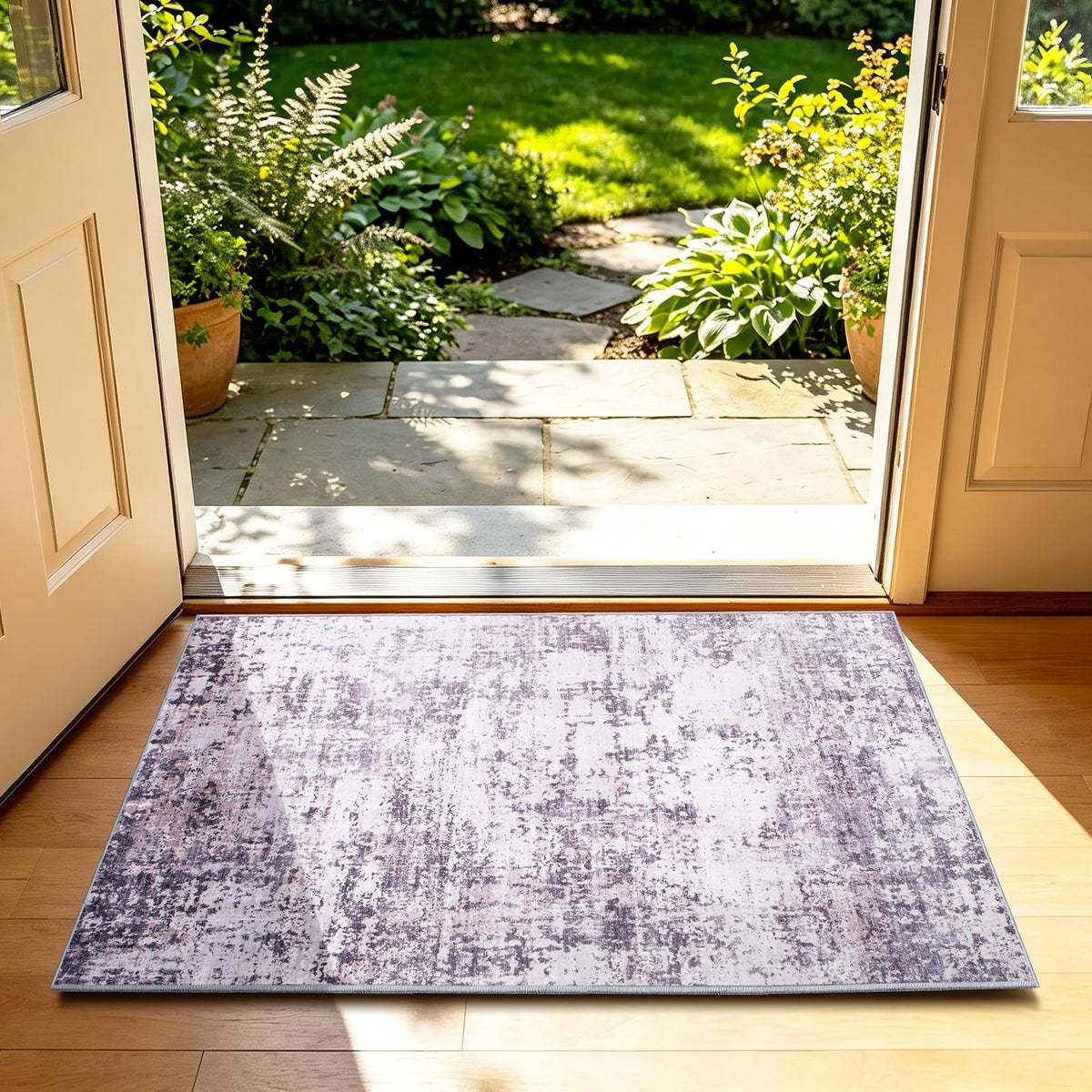 5x7 Area Rugs Living Room Rug Abstract Washable Rug Non-Slip Soft Low Pile Indoor Floor Stain Resistant Thin Carpet for Bedroom Dining Room Home Office Farmhouse Nursery - Light Gray & Cream 5' x 7'