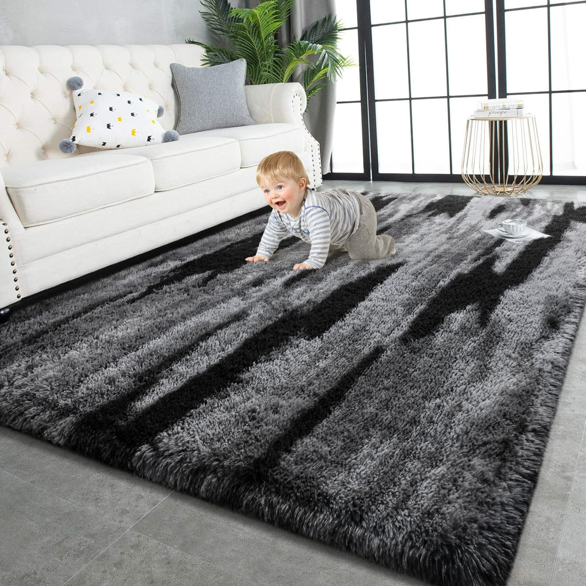 TWINNIS Super Soft Shaggy Rugs Fluffy Carpets, 4x5.9 Feet, Indoor Modern Plush Area Rugs for Living Room Bedroom Kids Room Nursery Home Decor, Upgrade Anti-Skid Rectangular Fuzzy Rug, Grey