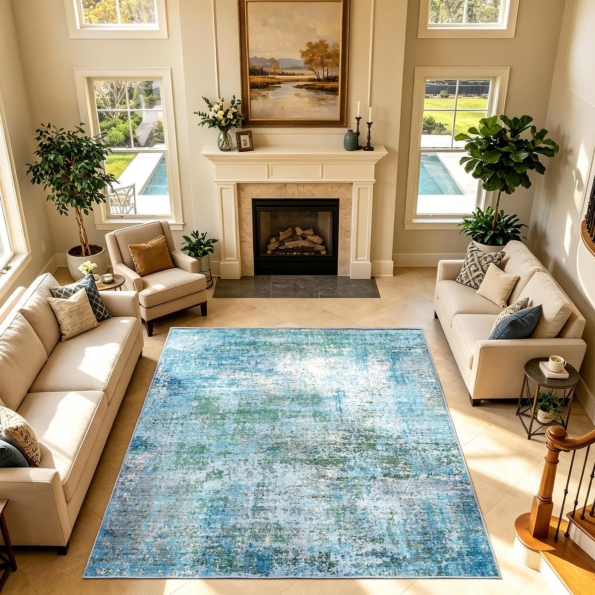 5x7 Area Rugs Living Room Rug Abstract Washable Rug Non-Slip Soft Low Pile Indoor Floor Stain Resistant Thin Carpet for Bedroom Dining Room Home Office Farmhouse Nursery - Light Gray & Cream 5' x 7'