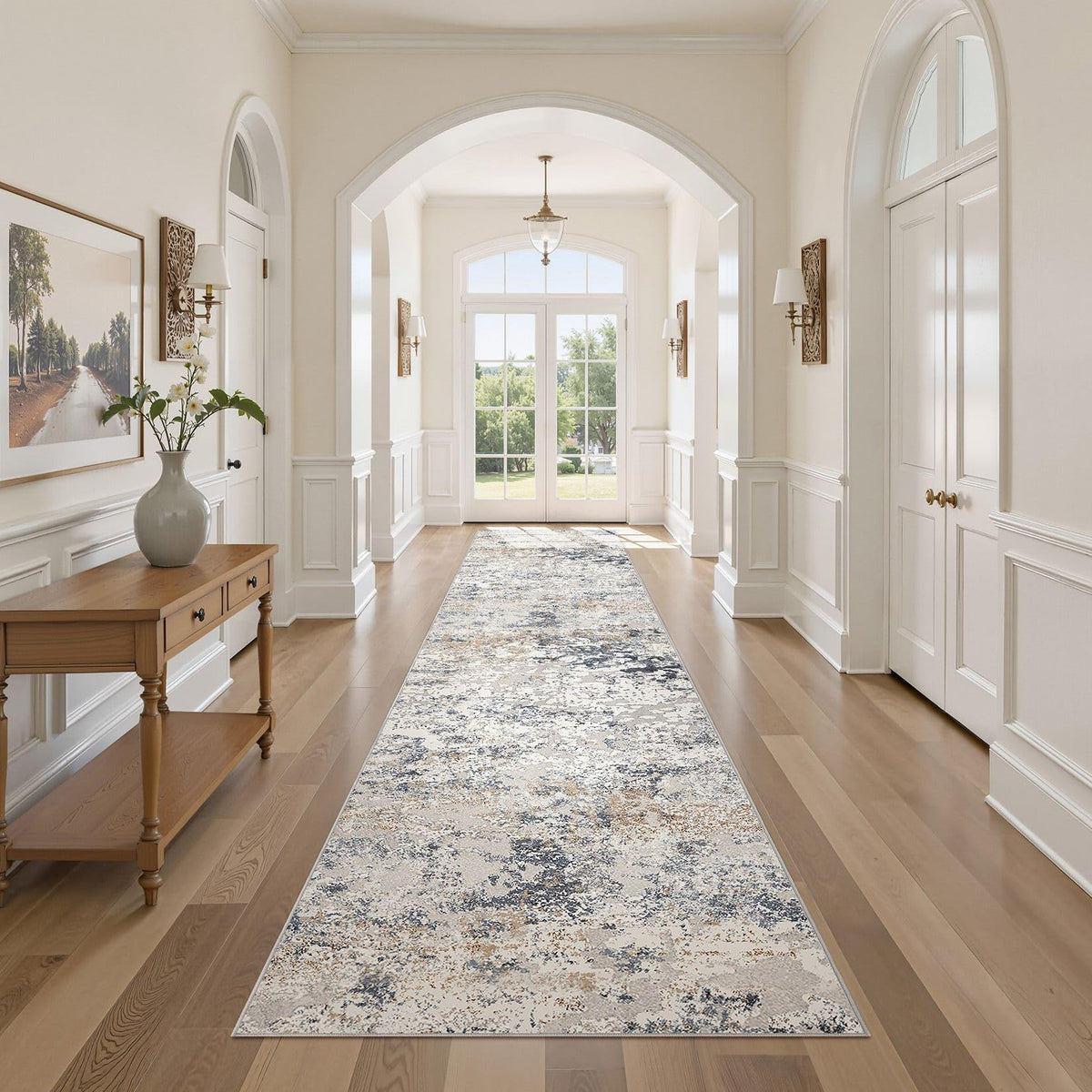 DMOYEST Area Rug Living Room Rugs 5x7 Washable Abstract Beige Blue Carpet