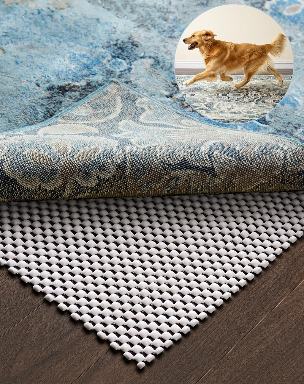 Veken Non Slip Rug Pad Gripper for Hardwood Floors, Strong Anti Slip and Skid Mat, Keep Rugs Safe and in Place for Tile, Carpet Liner Grippers Under Area Rugs, 2x3 Ft Pads