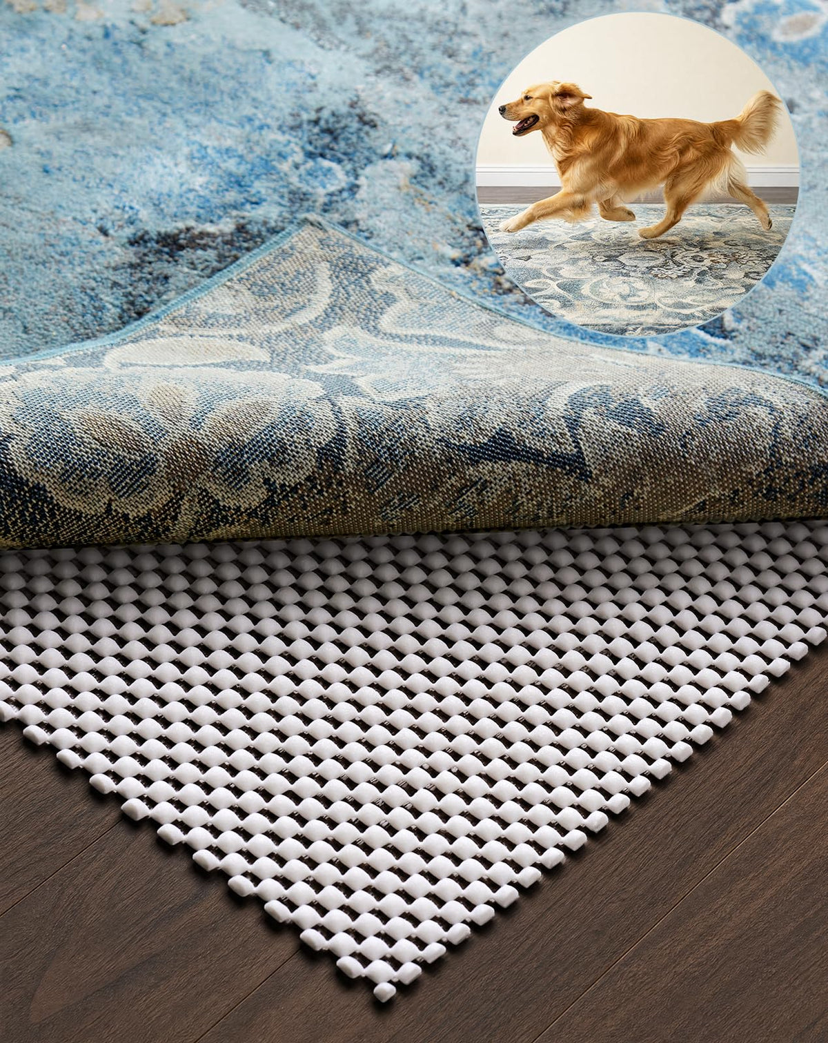 Veken Non Slip Rug Pad Gripper for Hardwood Floors, Strong Anti Slip and Skid Mat, Keep Rugs Safe and in Place for Tile, Carpet Liner Grippers Under Area Rugs, 2x3 Ft Pads