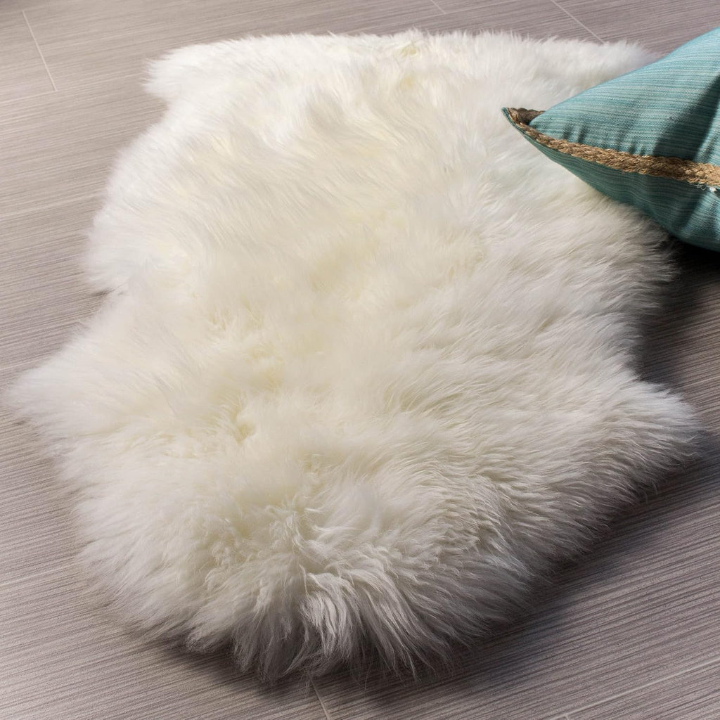 Genuine Sheepskin Rug & Chair Cover Ivory 2X3 Real Fur Throw for Bedroom