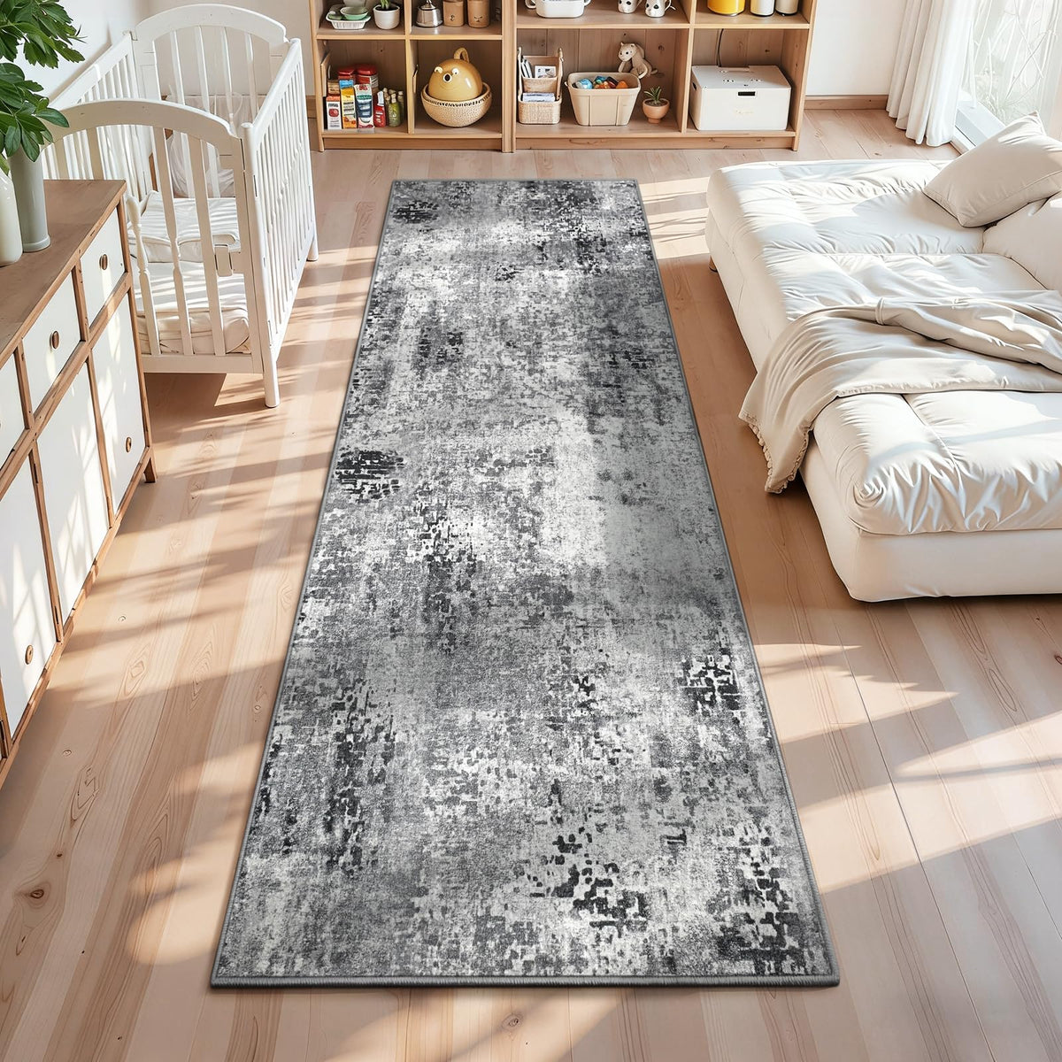 Living Room Rug 5x7 Gray Area Rug Machine Washable Boho Rug Non Slip Abstract Vintage Indoor Large Rugs for Bedroom, Classroom, College Dorm, Farmhouse, Dining Room, Kids Playroom