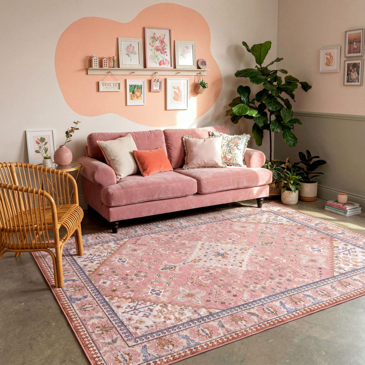 Kokia 9x12 Washable Area Rugs Maroon with Vintage Orient Design, Soft Rug for Living Room or Bedroom, Non-Slip Low Pile Stain Resistance Features, Distressed Medallion Pattern