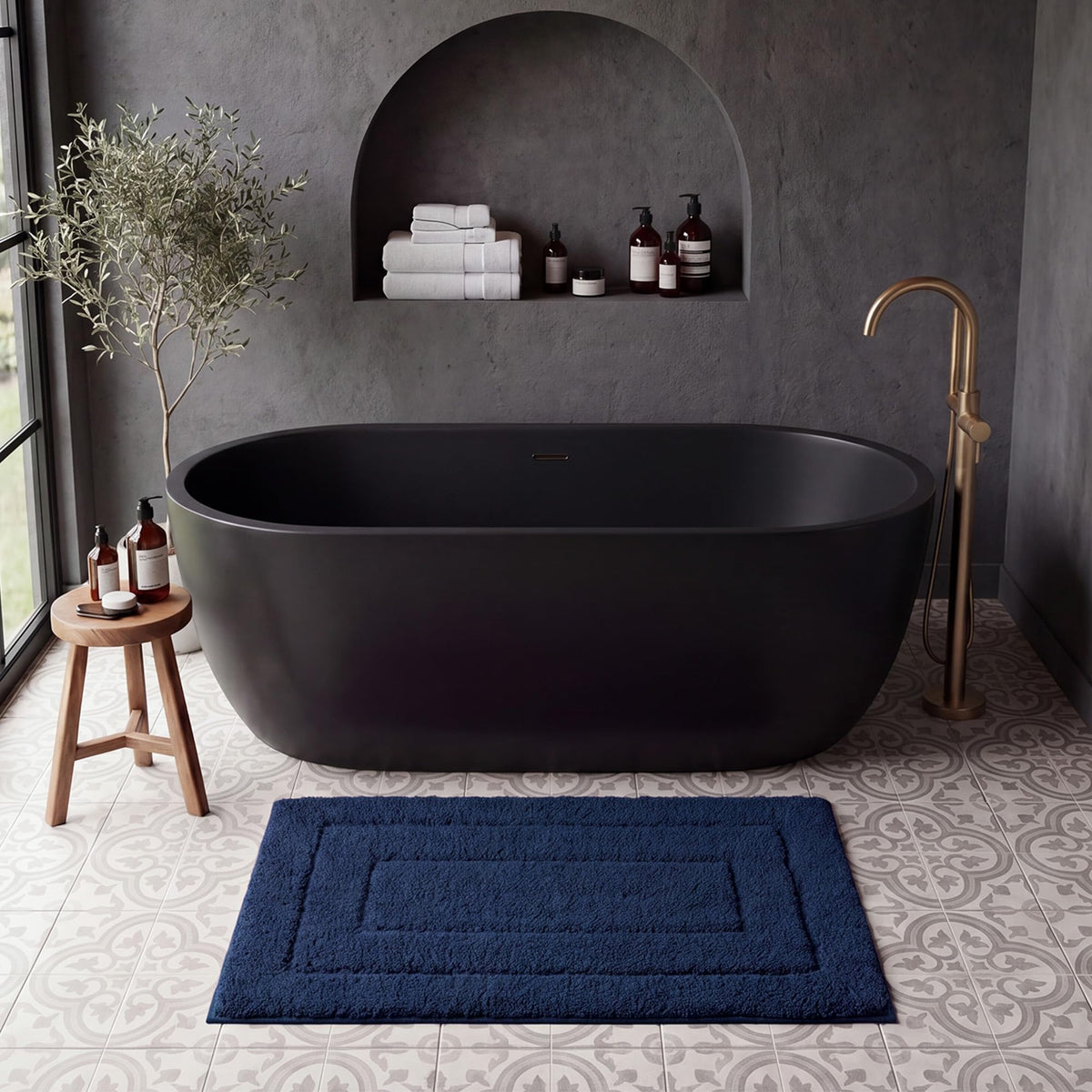 GRANNY SAYS Gray Bathroom Rug 16" x 24", Non-Slip Microfiber Bath Mat