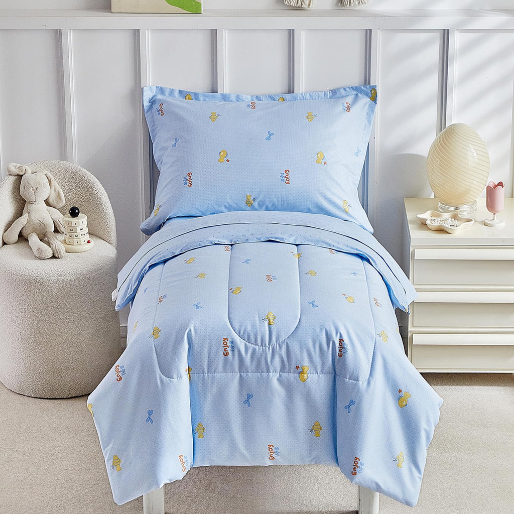 DuShow Floral 4 Piece Girls Toddler Bed Comforter Set Pink Flower Reversible Toddler Bedding Set Soft Baby Crib Bed Sheets Set in a Bag | Include Quilt Comforter,Flat Sheet,Fitted Sheet,Pillowcase