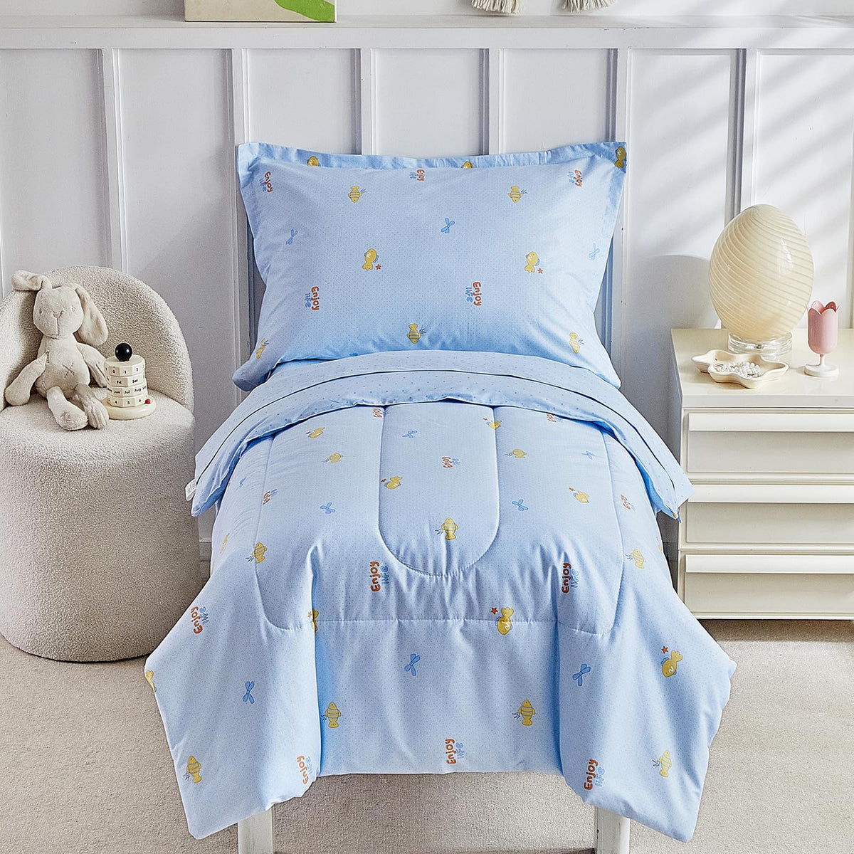 DuShow Floral 4 Piece Girls Toddler Bed Comforter Set Pink Flower Reversible Toddler Bedding Set Soft Baby Crib Bed Sheets Set in a Bag | Include Quilt Comforter,Flat Sheet,Fitted Sheet,Pillowcase