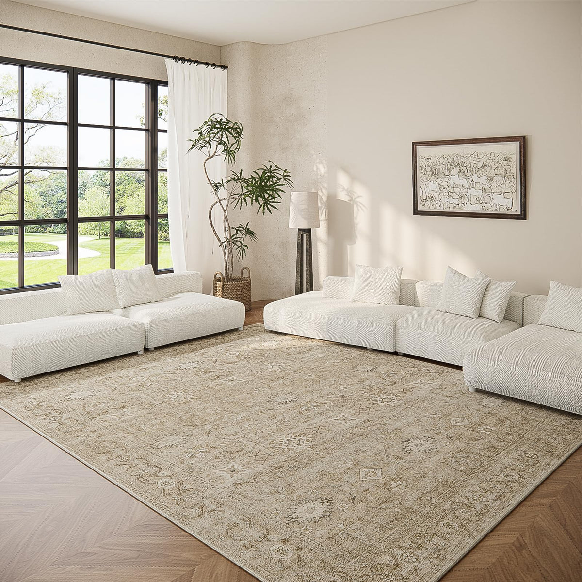 5x7 Area Rug for Living Room: Washable Bedroom Rug Non Slip Low Pile Carpet