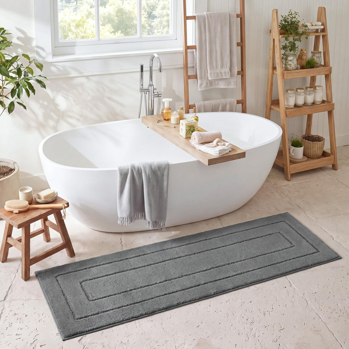 GRANNY SAYS Gray Bathroom Rug 16" x 24", Non-Slip Microfiber Bath Mat