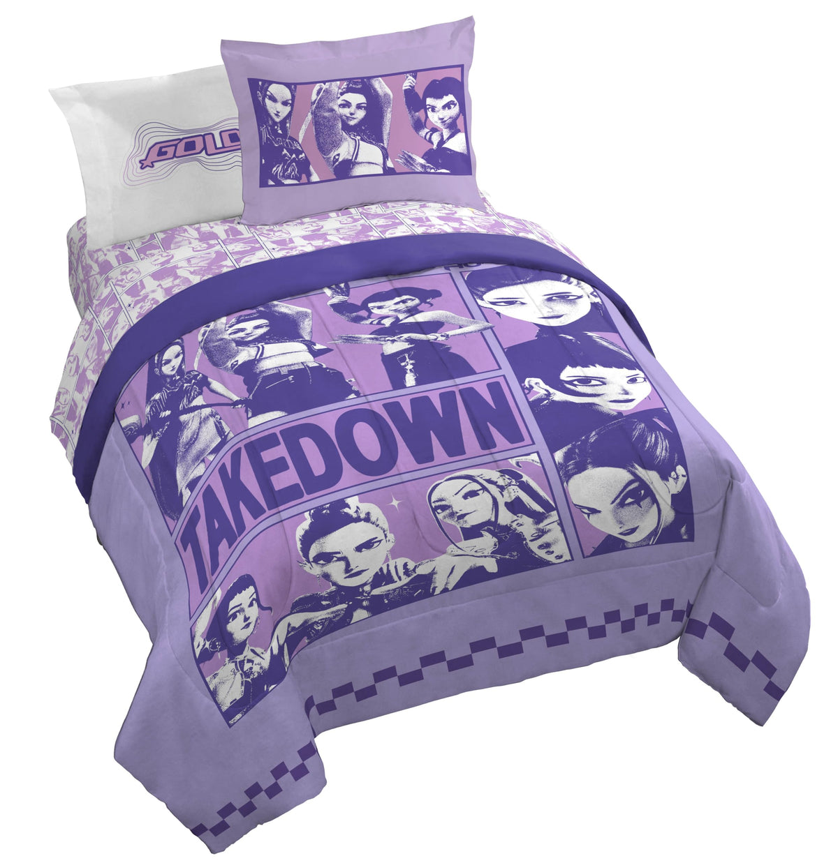 Disney Frozen Kids Full Comforter Set 7 Piece Bed in a Bag, Purple