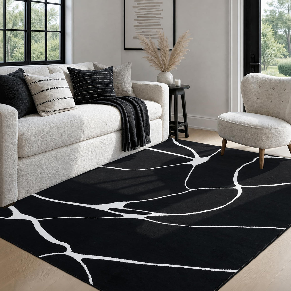 YIHOUSE 6x9 Washable Modern Abstract Black White Area Rug