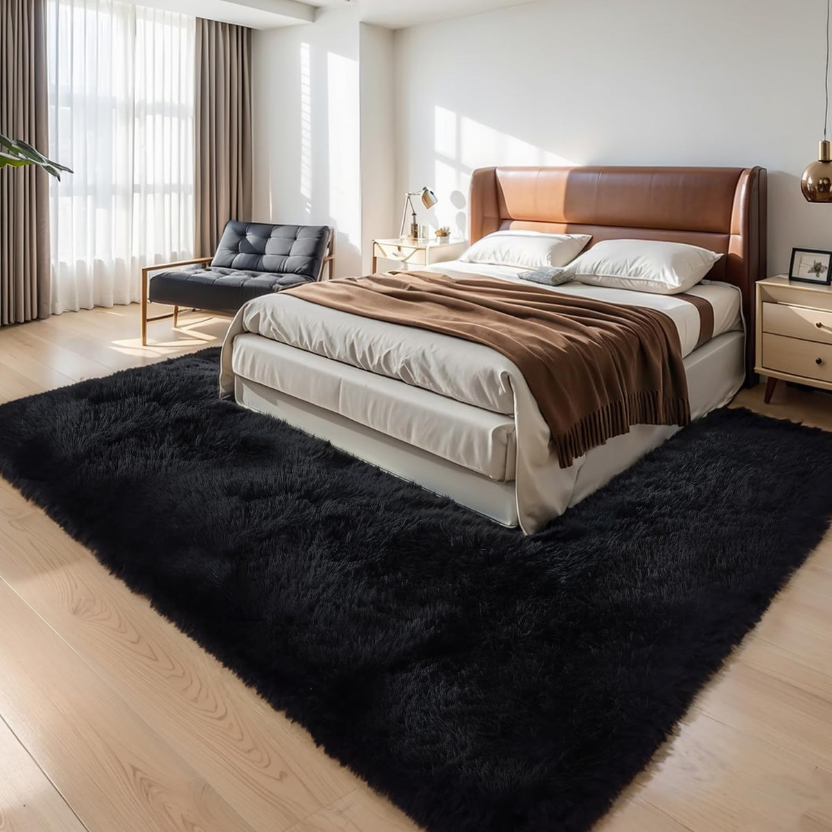 4x6 Light Grey Fluffy Shag Rug for Bedroom, Plush Washable Carpet