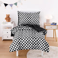 Wake In Cloud - Toddler Bedding Set for Boys Girls, Cute Gingham Grid Checkered, 4 Pieces Soft Crib Bed Set Including Comforter, Sheets and Pillowcase, Brown White