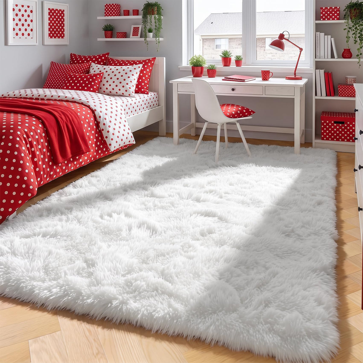 Area Rugs for Bedroom Living Room, 4x6 Fluffy Grey and Black Geometric Rug