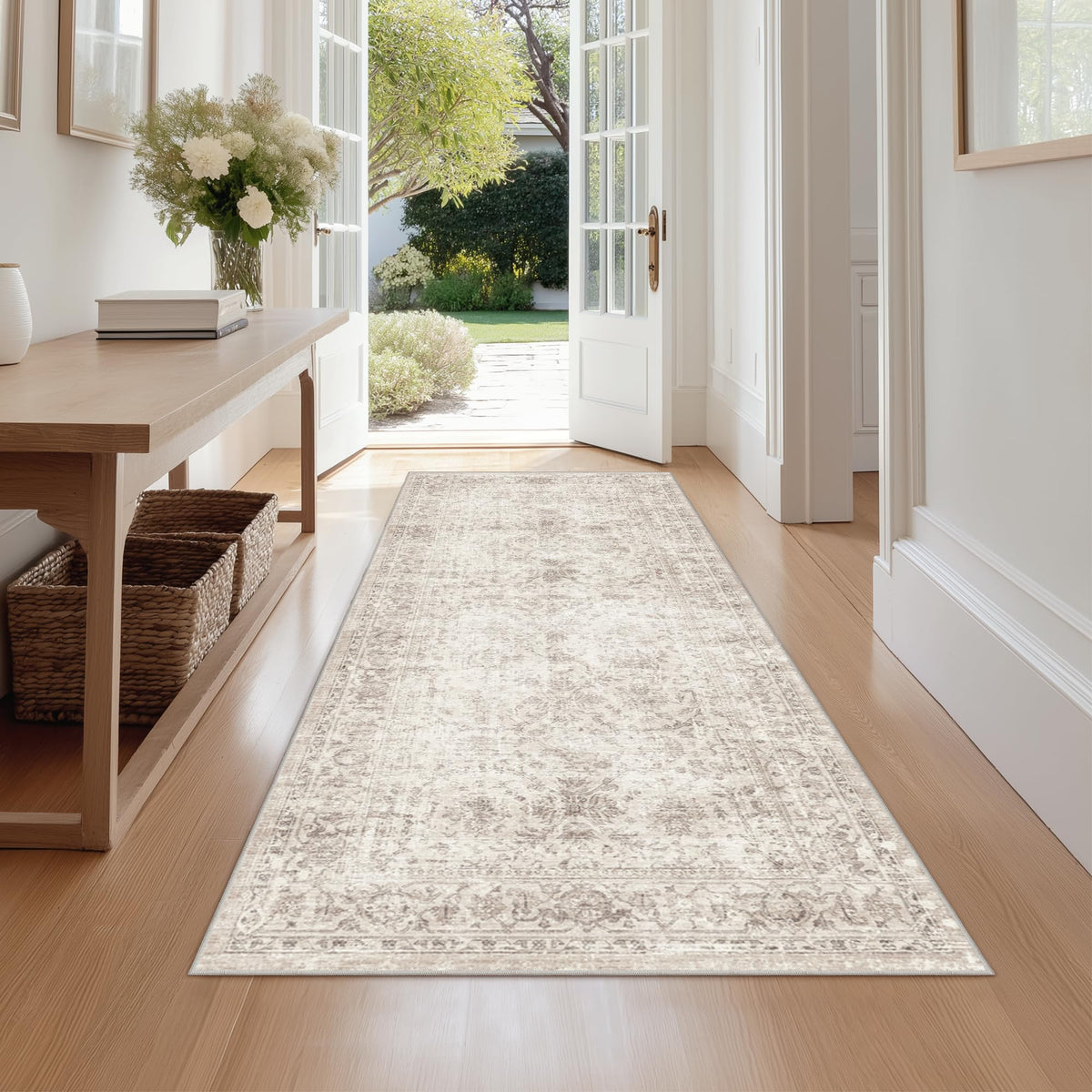 FMFUNCTEX 5x7 Washable Beige Neutral Vintage Retro Area Rug for Living Room