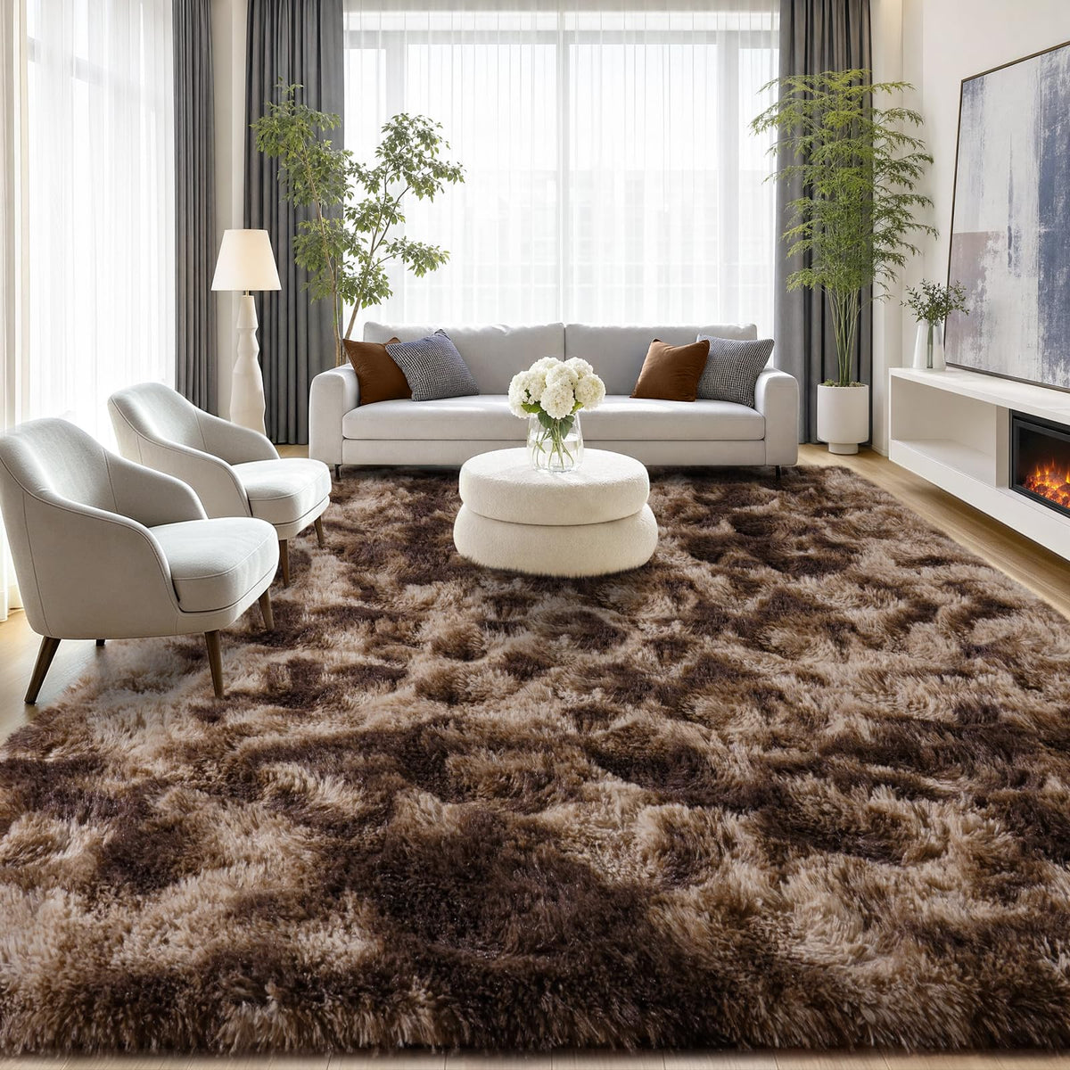 Large Cream White Rugs 5x7, Fluffy Shag Living Room Area Rugs