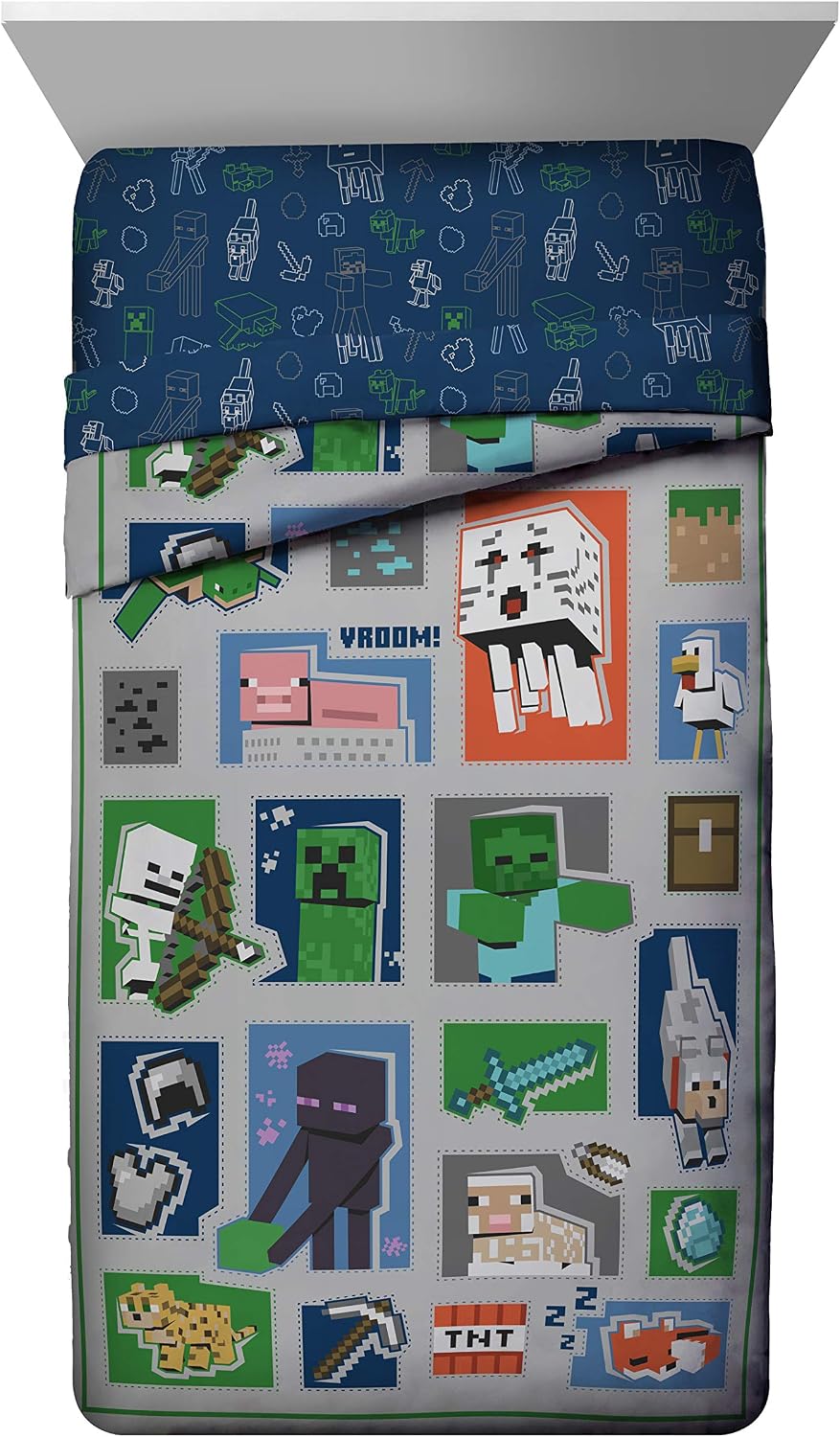 Jay Franco Minecraft 5 Piece Twin Bedding Set - Includes Reversible Comforter, Sheets and Pillowcases - Features Creeper, Ghost, Zombie and Enderman