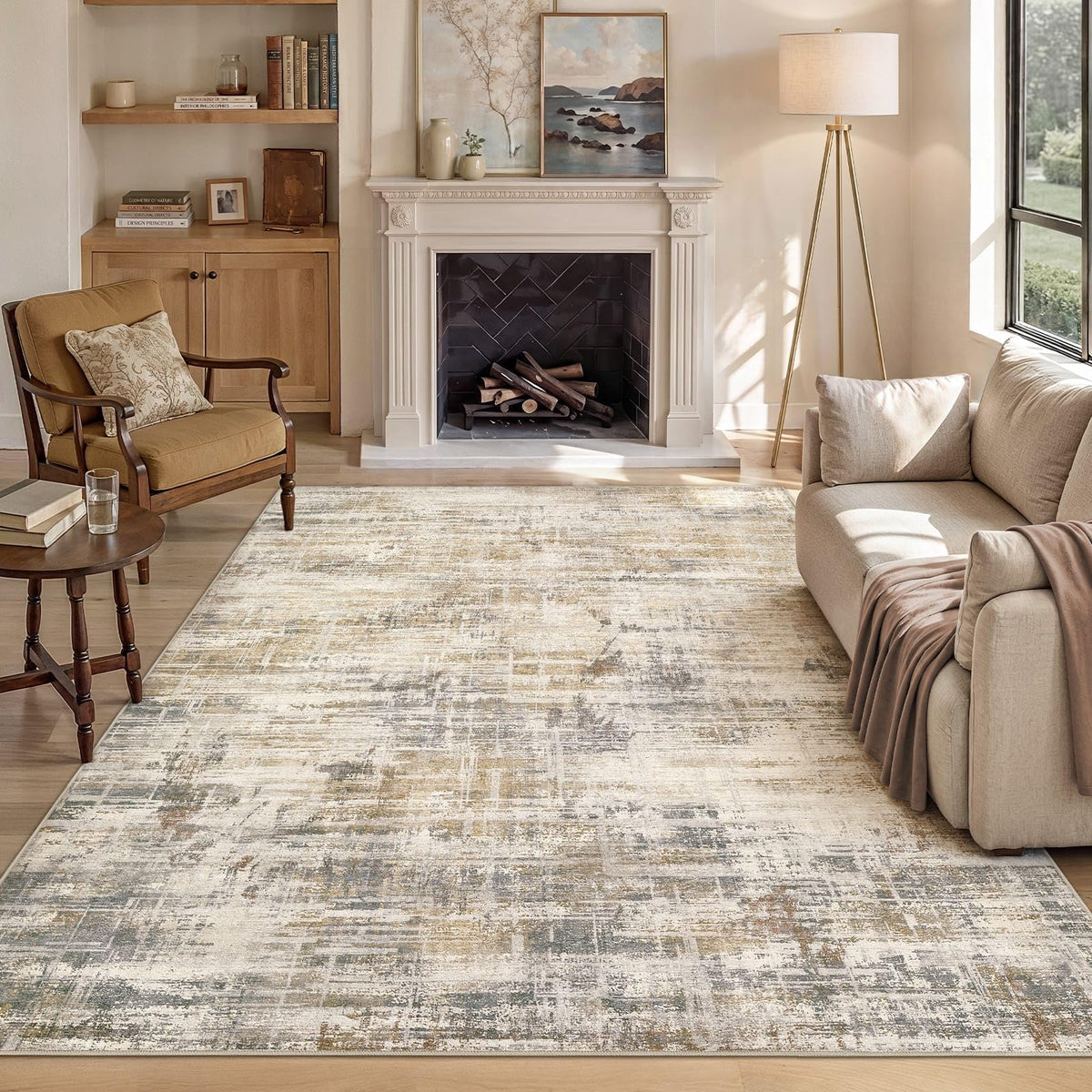 UERMEI 6x9 Area Rug for Living Room Washable Abstract Blue Brown Carpet
