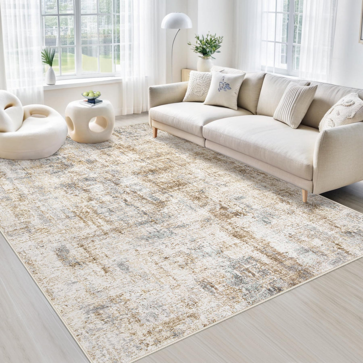 Area Rugs 5x7 Living Room: Washable Rug Modern Abstract Large Rug Soft Non Slip Neutral Rugs Stain Resistant Indoor Carpet for Bedroom Kitchen Dining Room Table Nursery Home Office Rugs(Beige,5'x7')