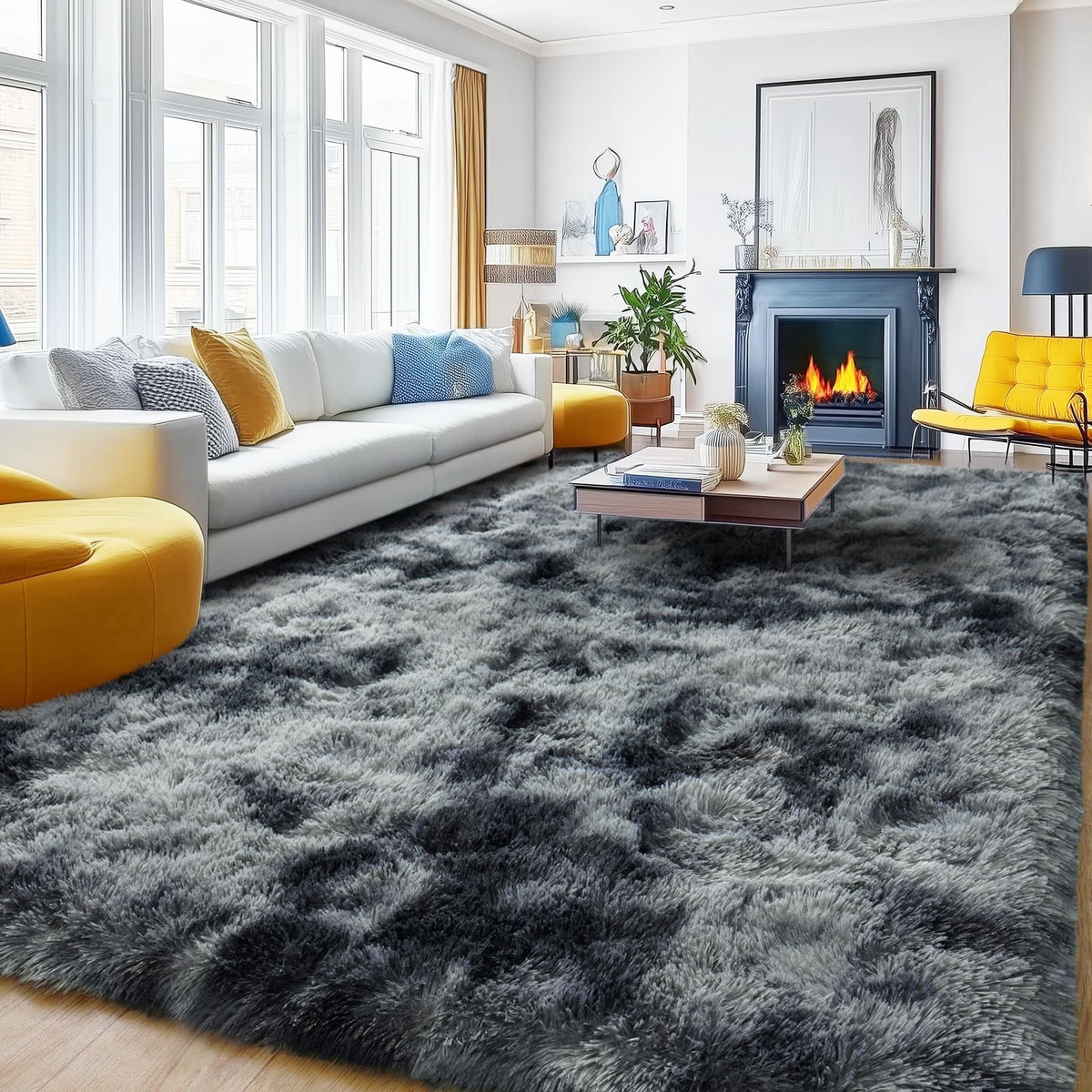 Large Cream White Rugs 5x7, Fluffy Shag Living Room Area Rugs
