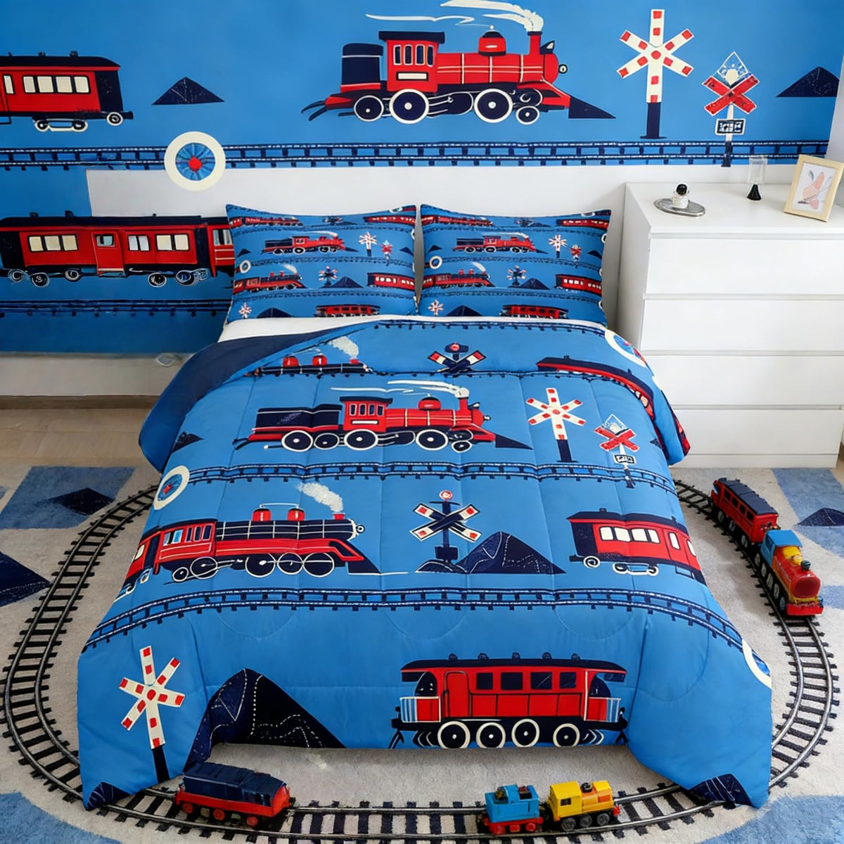 Erosebridal Cartoon Train Comforter Set Twin Kids Bedding for Boys Girls