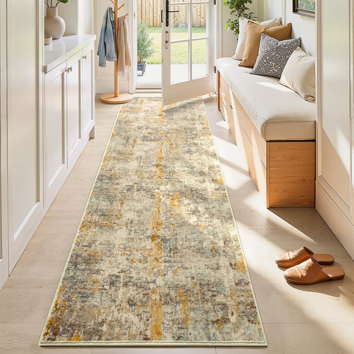 Living Room Rug 5x7 Gray Area Rug Machine Washable Boho Rug Non Slip Abstract Vintage Indoor Large Rugs for Bedroom, Classroom, College Dorm, Farmhouse, Dining Room, Kids Playroom