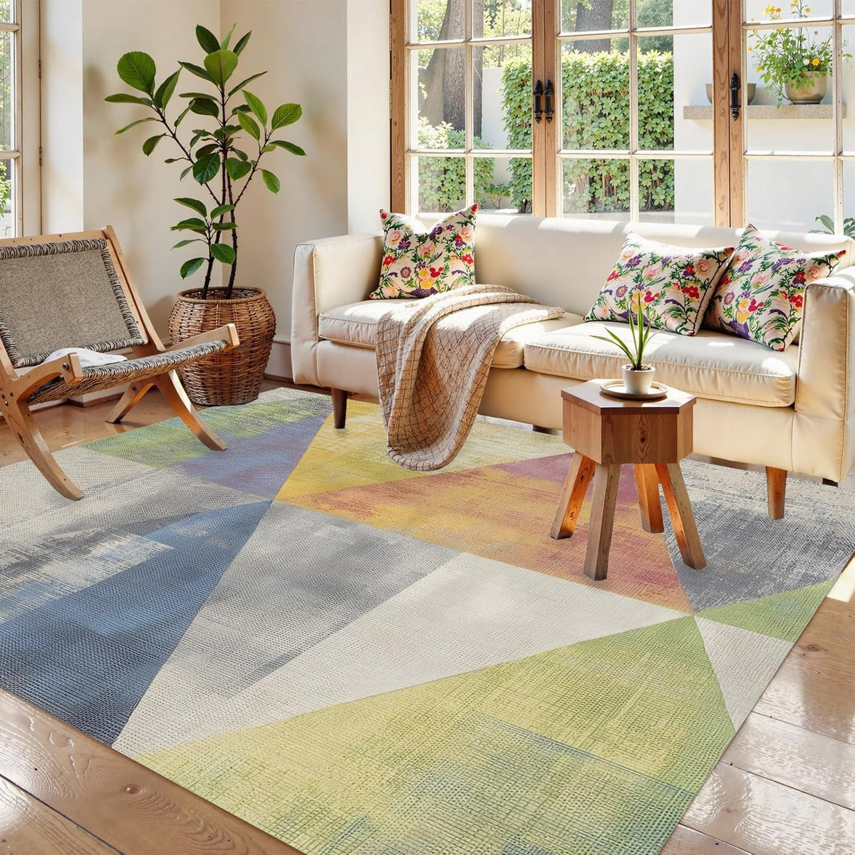 Vintage 5x7 Rug - Geometric Pattern Rug 2x6 - Colorful Rug for Bedroom Dining Room Kitchen Entryway Indoor Nostalgic Carpet, Non Slip & Soft Low Pile Indoor Washable Rugs for Women Teens J4