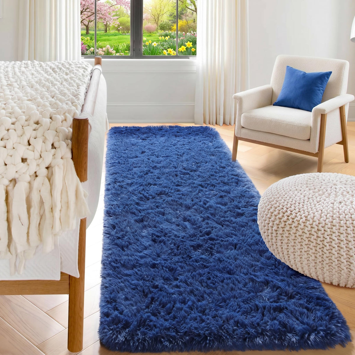 Area Rugs for Bedroom Living Room, 4x6 Fluffy Grey and Black Geometric Rug