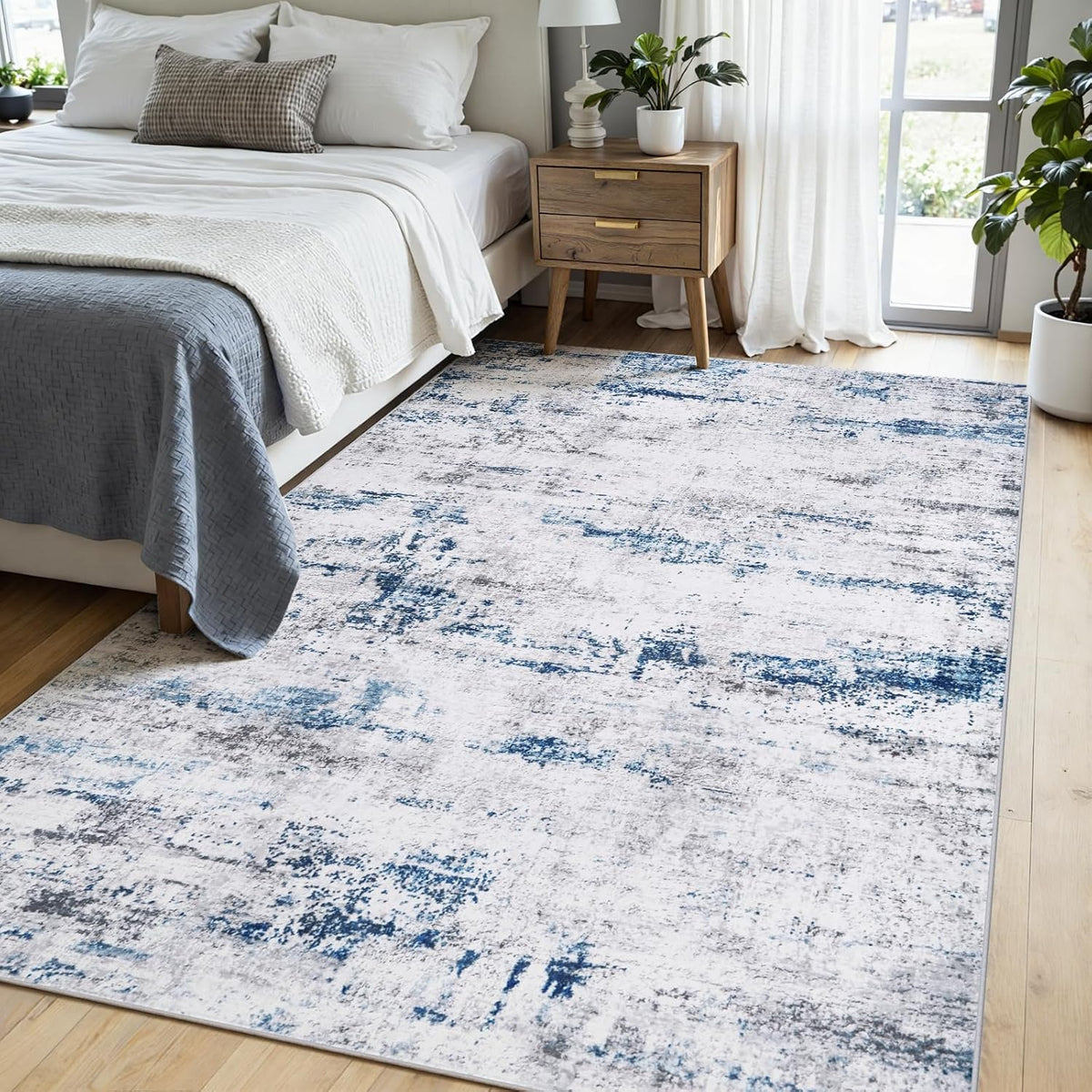 5x7 Area Rugs for Living Room Large Washable Abstract Rug White Gray Blue