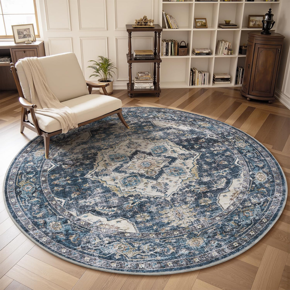 AMOAMI-Area Rug 5X7 Rugs for Living Room-Vintage Soft Beige Rugs for Bedroom-Non Slip Carpet-Machine Washable Rug for Dining Room Living Room Bedroom Office Under Table-Beige