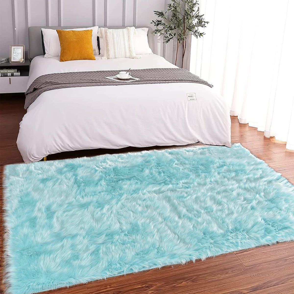 Latepis White Faux Fur Sheepskin Rug 4x6 for Living Room, Fuzzy Rugs Fluffy Washable Rug for Bedroom, Playroom, Luxury Room Decor, Rectangle