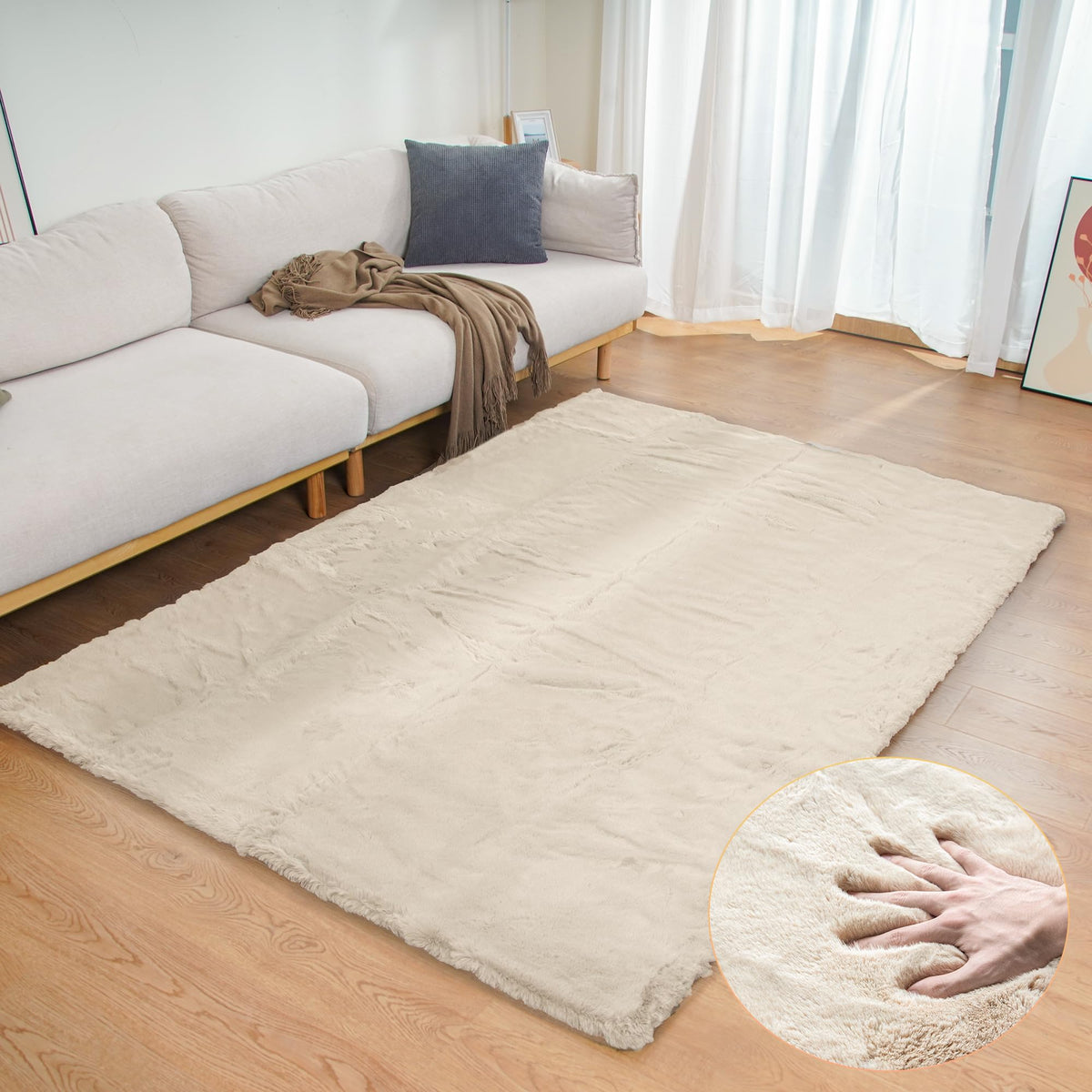 ORINOVA White Faux Bunny Fluffy Fur Rug Washable Area Rugs for Living Room Nursery Rugs for Bedroom 2x3 Rectange Rug Cute Home Décor