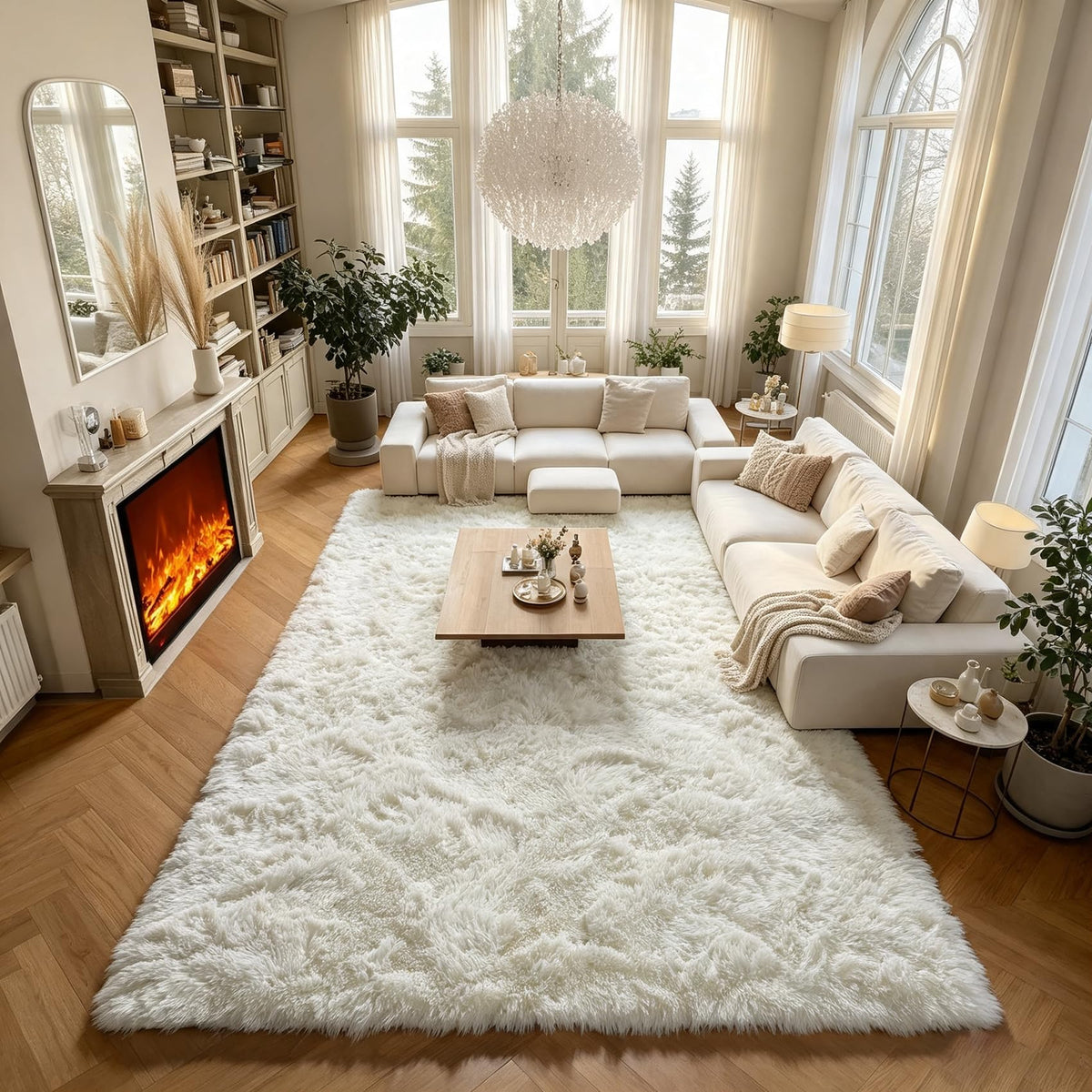 Area Rugs for Bedroom Living Room, 4x6 Fluffy Grey and Black Geometric Rug